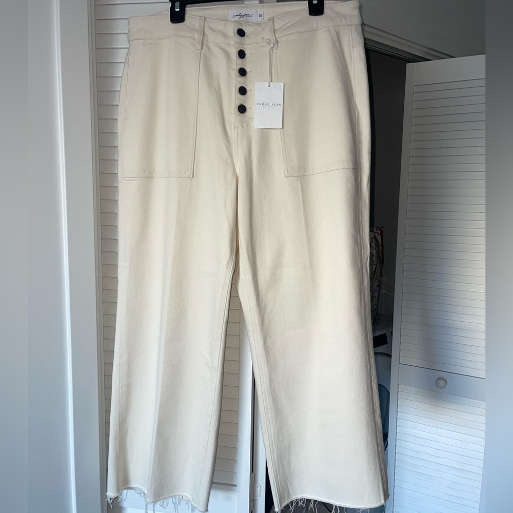 Carly Jean High Rise Wide Leg Jeans with Button Fly 1X Cream